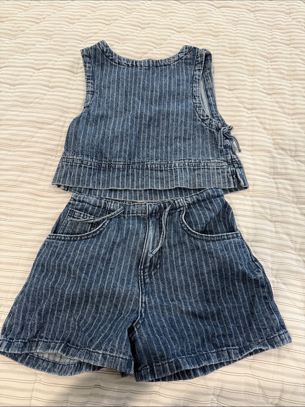 Zara Striped Denim Two-Piece Set in Blue